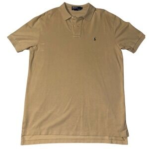 Polo Ralph Lauren Mens Tan Beige Cotton Pique Short Sleeve Polo Shirt Large Pony